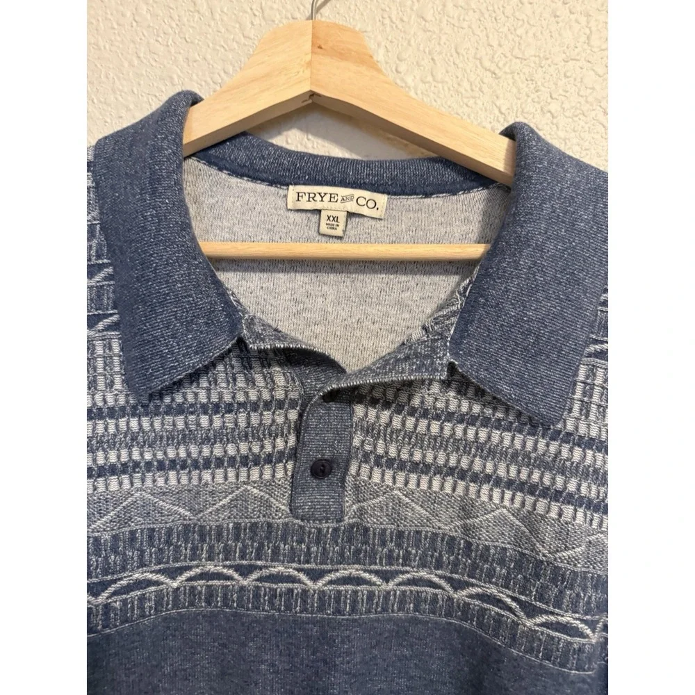 Frye Men's Short Sleeve Knit Sweater Pullover Modern Polo shirt Indigo Blue XXL